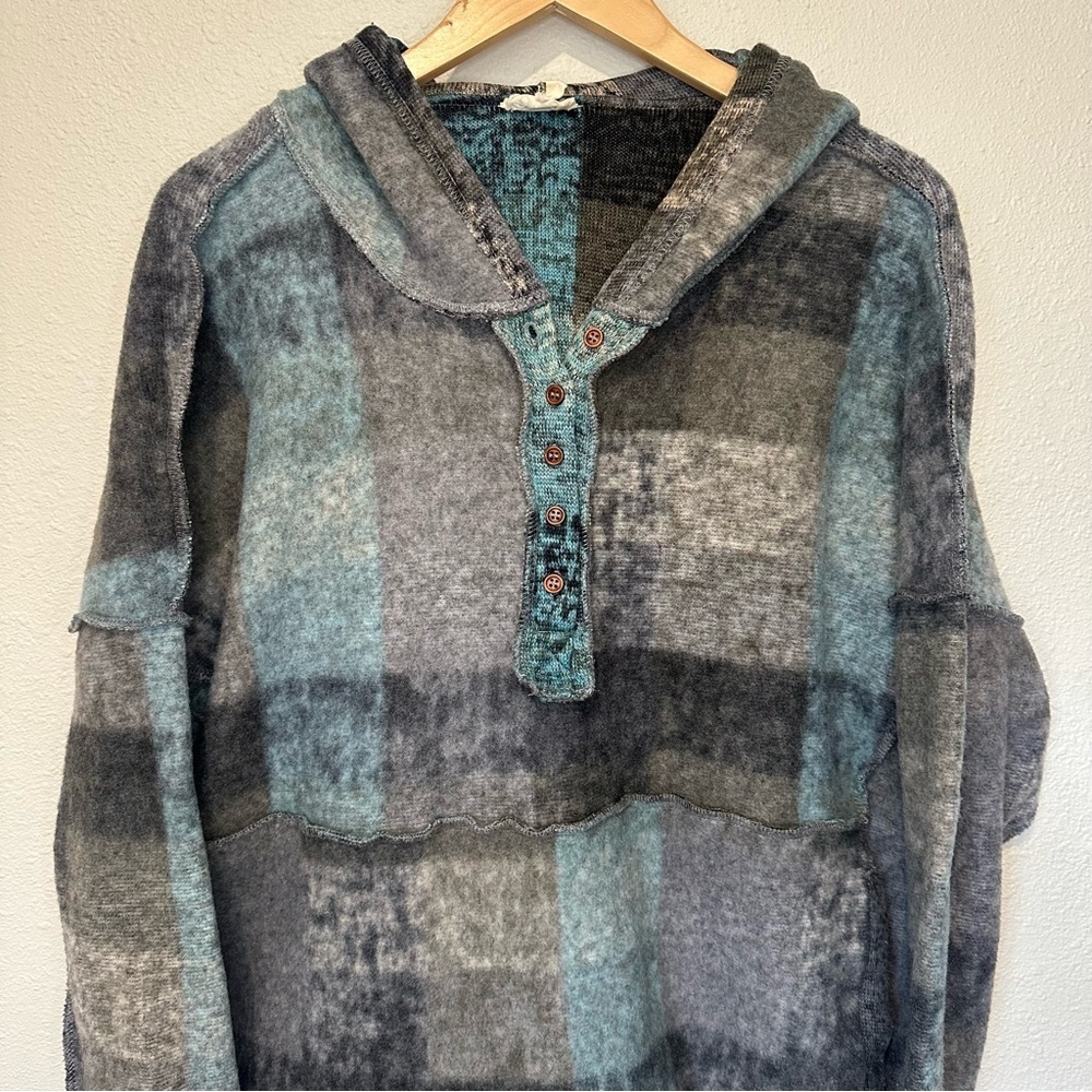 BiBi Dropped Shoulder Plaid Hooded Pullover - Picture 5 of 15